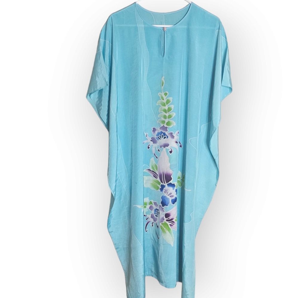 Kaftan in Sky Blue with giant orchid in purple size OS - Picture 6 of 6